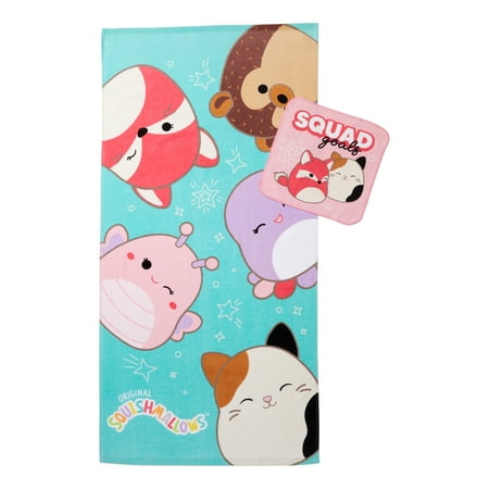 Squishmallows Kids Cotton 2 Piece Towel and Washcloth Set