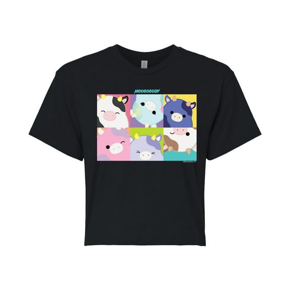 Squishmallows - Mooody Cow Grid - Juniors Cropped Short Sleeve Graphic T-Shirt