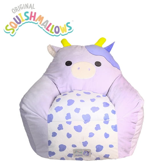 Squishmallows Official Bubba Bean Bag Chair - 30 in Wide Kids Squishy Soft Chair, Purple/White