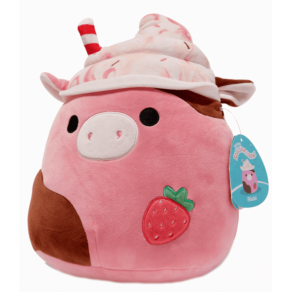 Squishmallows Official Kellytoy 12 Inch Rishi the Strawberry Milkshake Cow Plush Stuffed Toy