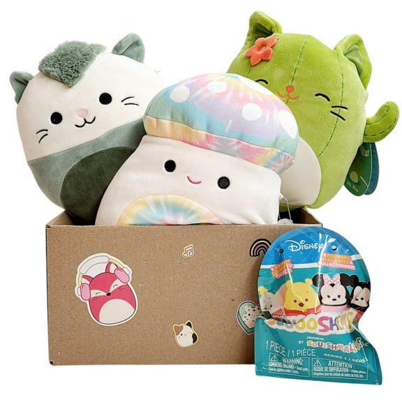 Squishmallows Official Kellytoy For Christmas gifts 8" Plush Mystery Pack - Styles Will Vary in Surprise Box That Includes Three 8" plush and One Squooshems