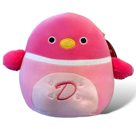 Squishmallows Official Kellytoy Monogrammed Della Pink Duck with Pink D and Hearts On Belly 8 Inch Plush - Valentines Squad 2023 Stuffed Animal Toy