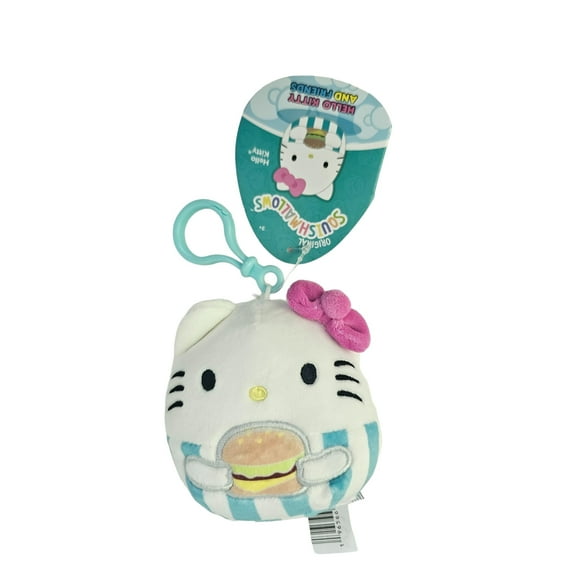 Squishmallows Official Kellytoys Plush 3.5 Inch Hello Kitty Holding Cheeseburger Clip-On Stuffed Toy