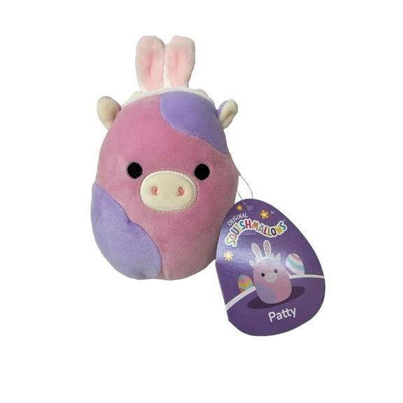 Squishmallows Official Kellytoys Plush 5 Inch Patty the Pink and Purple Cow With Easter Bunny Ears Ultimate Stuffed Toy