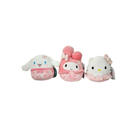 Squishmallows Official Kellytoys Plush 7.5 Inch Cinnamoroll, My Melody and Hello Kitty Sakura Flower Outfits Spring Squad Complete SetUltimate Stuffed Toy