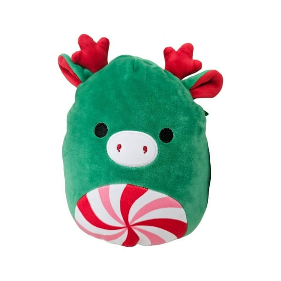 Squishmallows Official Kellytoys Plush 7.5 Inch Zumir the Green Moose With Peppermint Candy Belly Red and White Swirl Christmas Edition