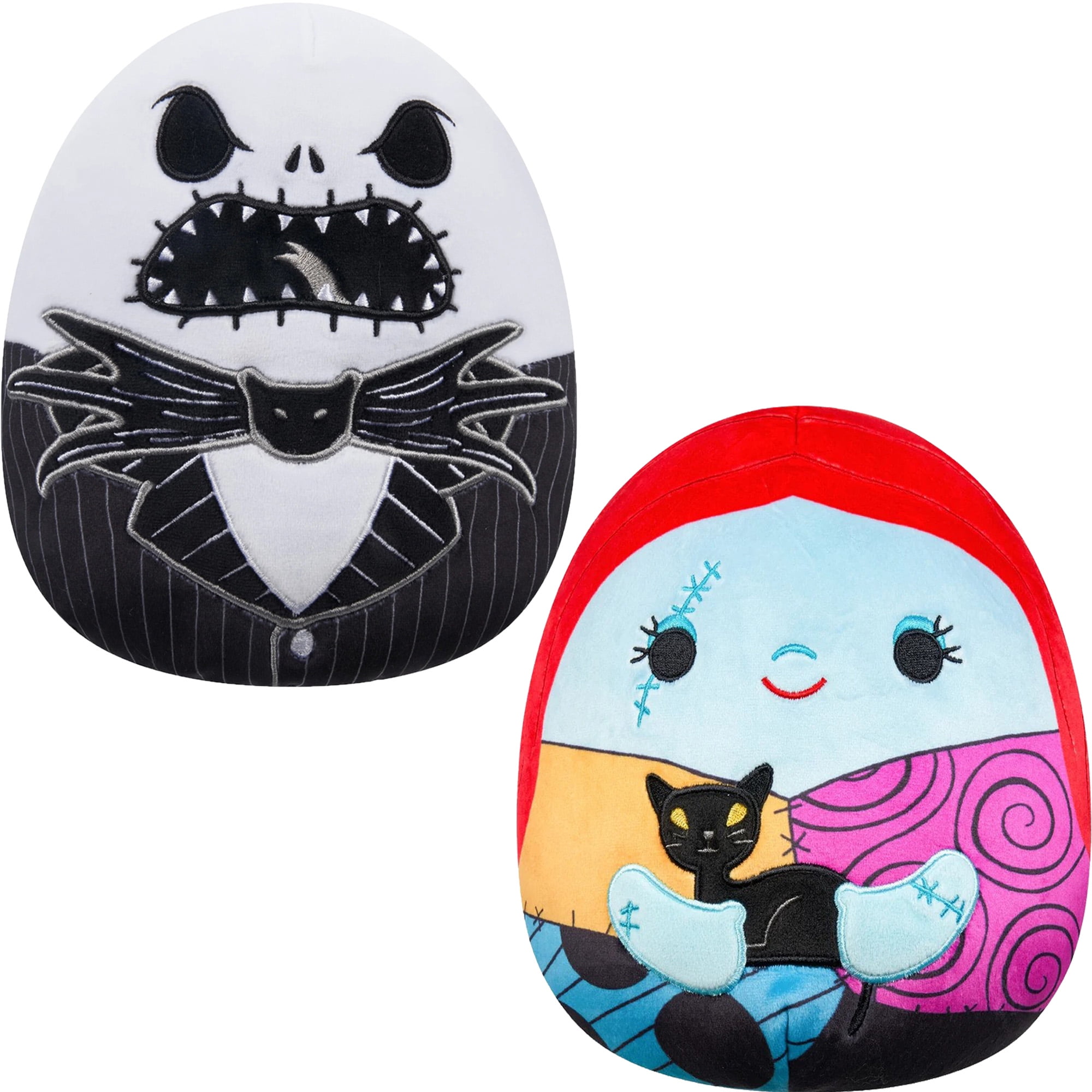 Squishmallows Official Kellytoys Plush 8 Inch Angry Jack Skellington and Sally with Cat Set Bundle Disney Nightmare Before Christmas 2024 Edition Plush Stuffed Toys