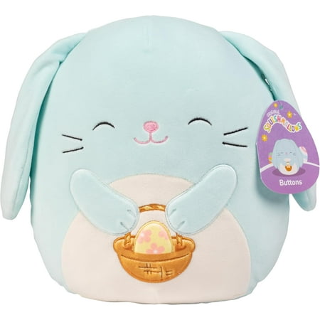 Squishmallows Original 10-Inch Buttons The Blue Bunny - Official Jazwares Plush - Collectible Soft & Squishy Rabbit Stuffed Animal Toy - Add to Your Squad - Gift for Kids, Girls & Boys