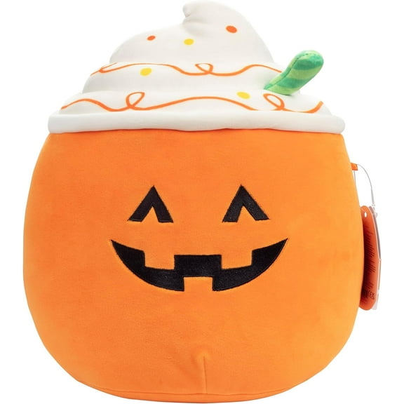 Squishmallows Original 10-Inch Lester The Pumpkin Spice Latte - Official Jazwares Plush - Collectible Soft & Squishy Pumpkin Stuffed Animal Toy - Gift for Kids, Girls & Boys