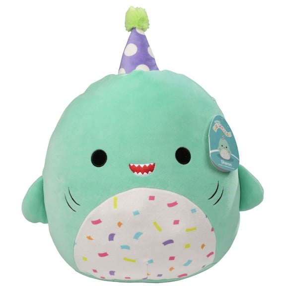 Squishmallows Original 12-Inch Sharon The Shark w Party Hat Confetti Belly- 2026 Jazwares Celebration Plush- Collectible Soft & Squishy Sea Animal Stuffed Toy- Gift for Girls & Boys