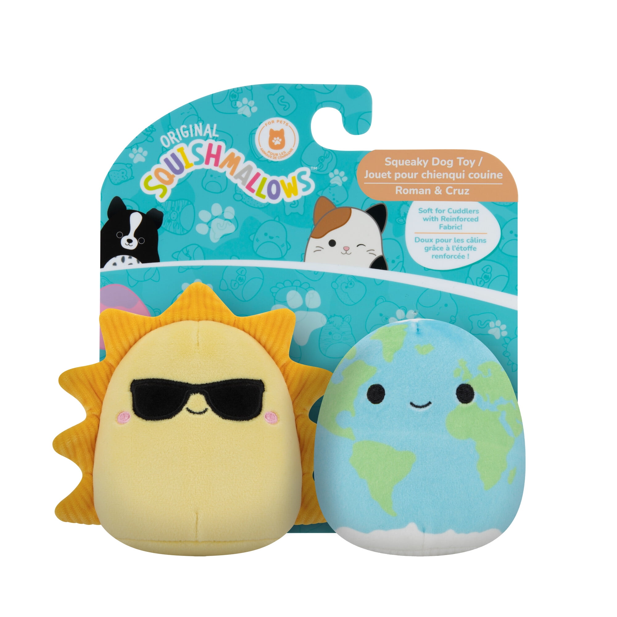 Squishmallows Original 3.5 inch 2-Pack Blue and Green Planet and Yellow Sun Plush Dog Toys