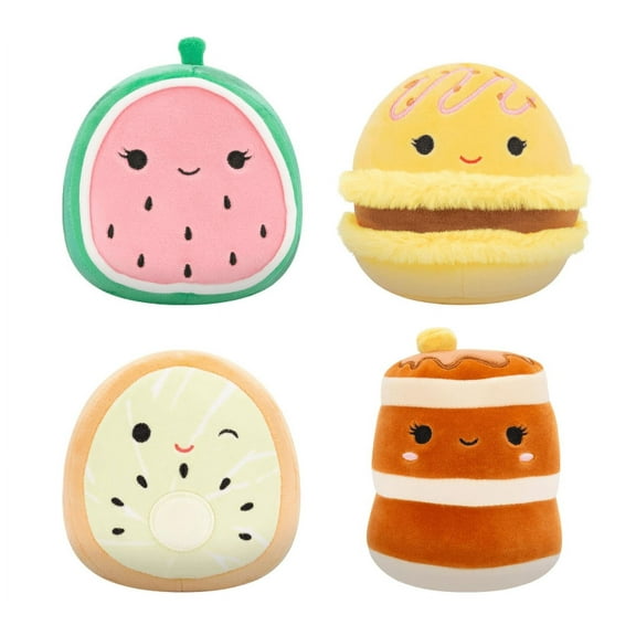 Squishmallows Original 5-Inch Food 4-Pack Kachina Kiwi, Rayen Pancakes, Visconti Lemon Macaron, Wanda Watermelon Official Jazwares Plush (Little)