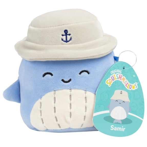 Squishmallows Original 5" Samir The Blue Whale with Tan Bucket Hat - Officially Licensed 2026 Jazwares Little Plush - Easter Basket Stuffer Gift for Kids, Girls & Boys