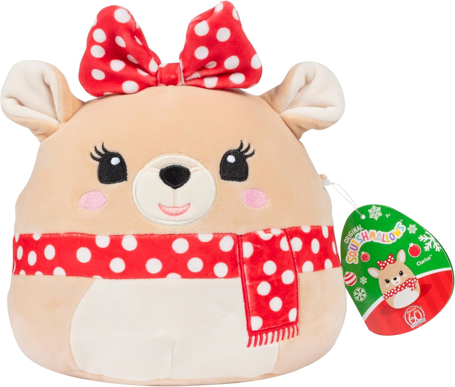 Squishmallows Original 8-Inch Clarice - Rudolph The Red Nosed Reindeer - Official Jazwares Plush - Collectible Soft & Squishy Reindeer Stuffed Animal Toy - Gift for Kids, Girls & Boys
