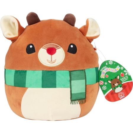 Squishmallows Original 8-Inch Rudolph The Red Nosed Reindeer - Official Jazwares Plush - Collectible Soft & Squishy Reindeer Stuffed Animal Toy - Gift for Kids, Girls & Boys