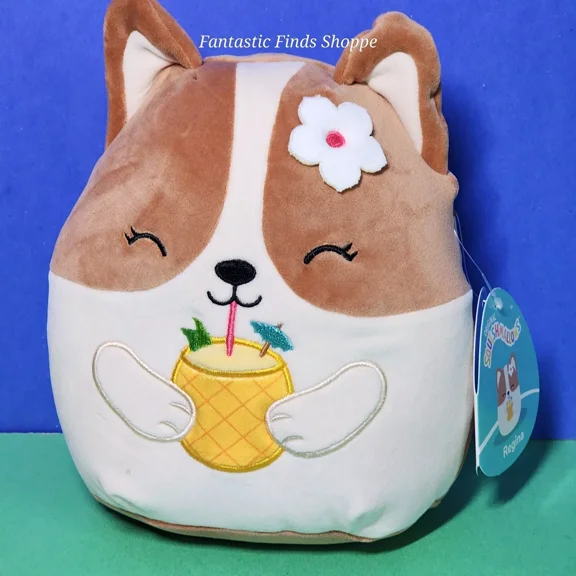 Squishmallows Regina the Corgi Dog with Pineapple Drink with Umbrella 8" NWT