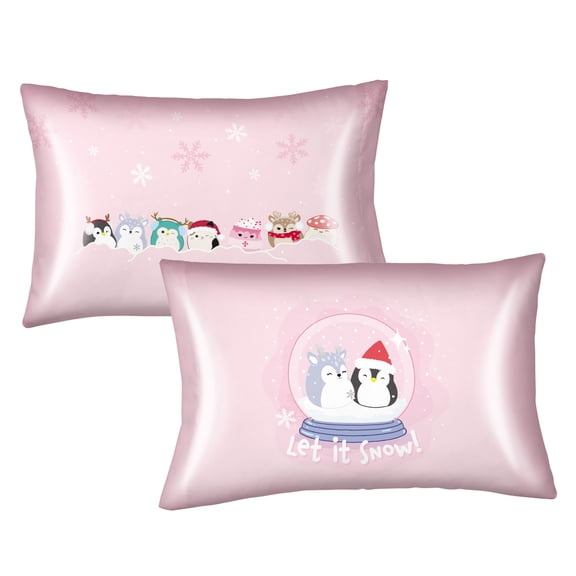 Squishmallows Holiday Pink Reversible Silky Satin Pillowcase, Standard Size, 1-Pack