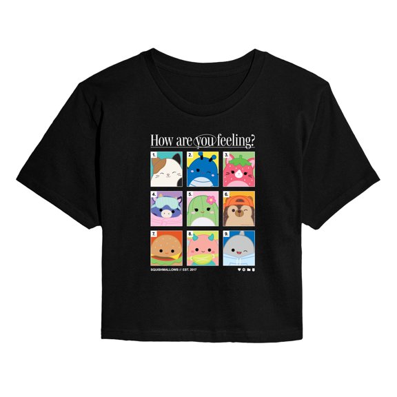 Squishmallows - Squish Mood Grid - Juniors Cropped Short Sleeve Graphic T-Shirt
