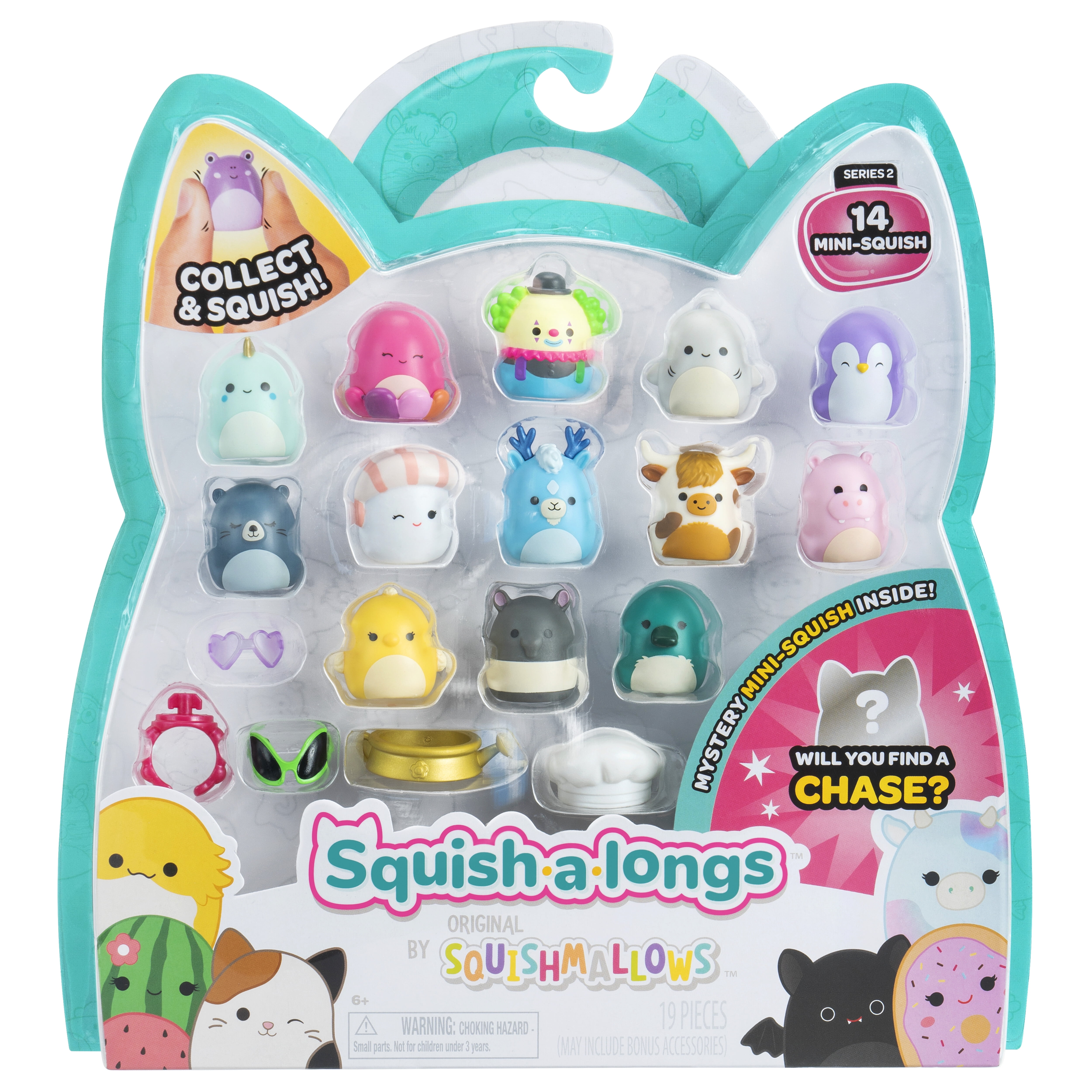 Squishmallows Squish-a-longs 14 Pack - 1 inch Mini-Squish with 4 Accessories, 1 Ring, and a Collectors Guide