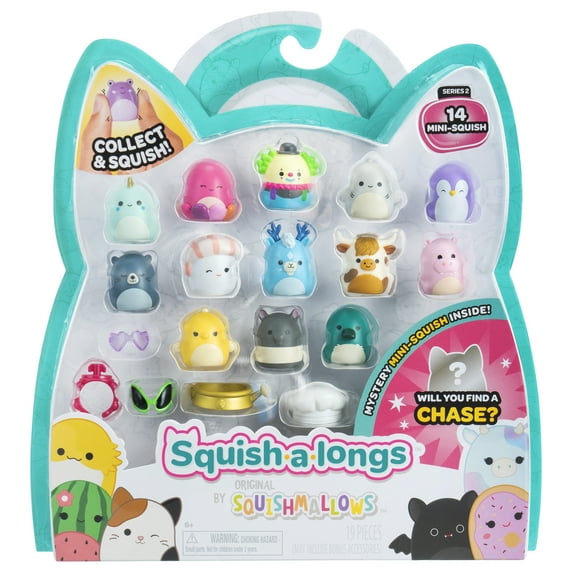 Squishmallows Squish-a-longs 14 Pack - 1 inch Mini-Squish with 4 Accessories, 1 Ring, and a Collector’s Guide