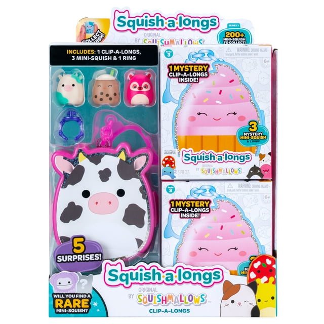 Squishmallows Squish-a-longs Clip-a-longs - (3) 1 inch Mini-Squish and Accessories