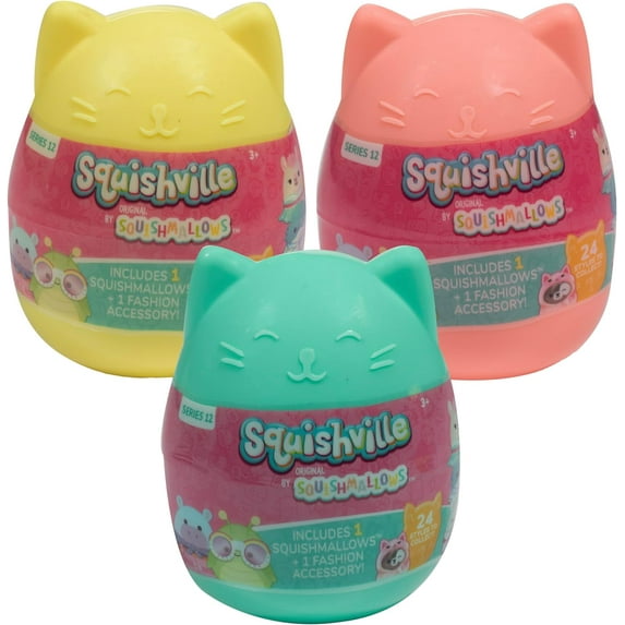 Squishmallows Squishville Egg Capsules - Series 12, Mini 2" Mystery Stuffed Animal Toy, 3 Pack