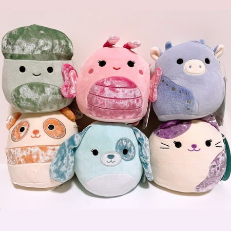 Squishmallows Velvet Squad 5" Set of 6 Dog Mushroom Cow Cat Mini Stuffed Plush Animals