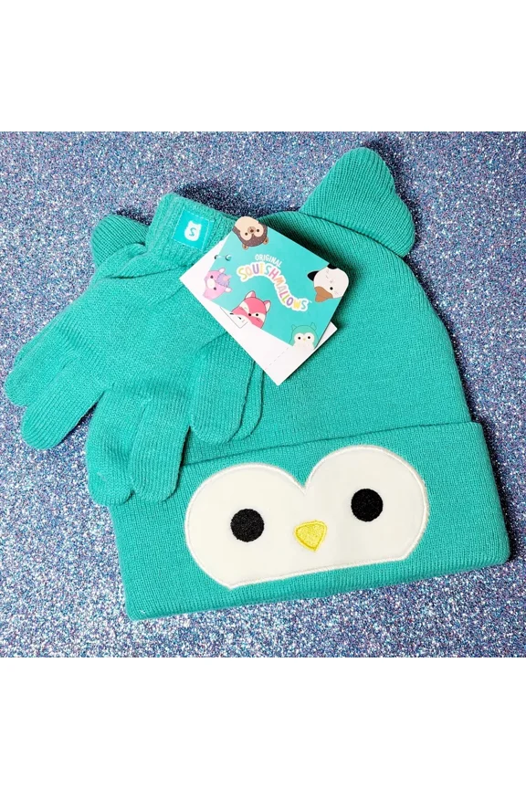 Winston the Owl Beanie Cap Hat + Gloves NWT