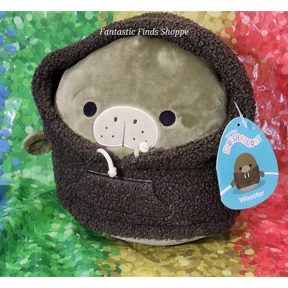 Squishmallows Wooster the Olive Green Manatee wearing a Green Hoodie 8" NWT