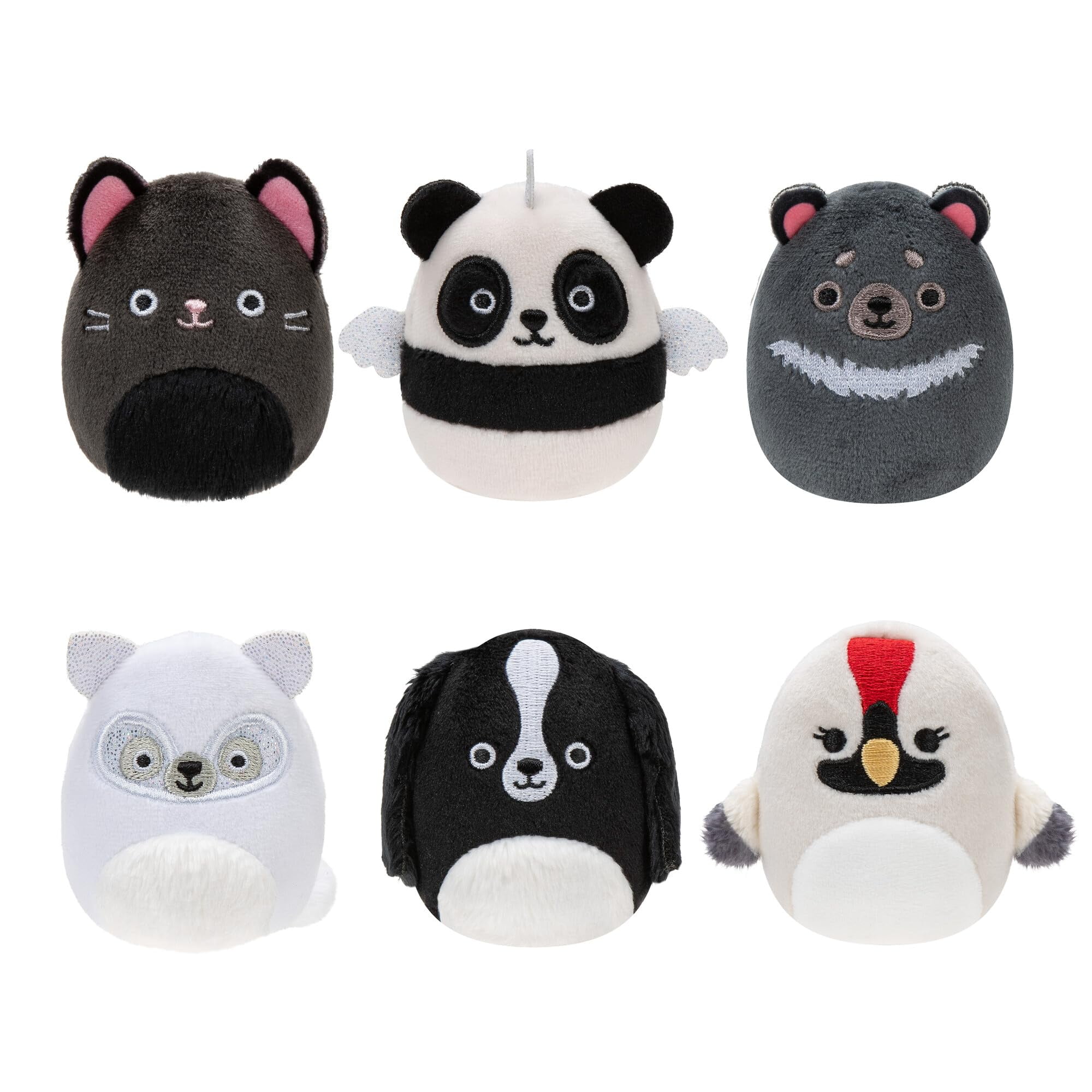 Squishville SQM0509-6er Pack Schwarz-Wei Squad, superweiche Mini-Squishmallows, 5cm Plschfigu