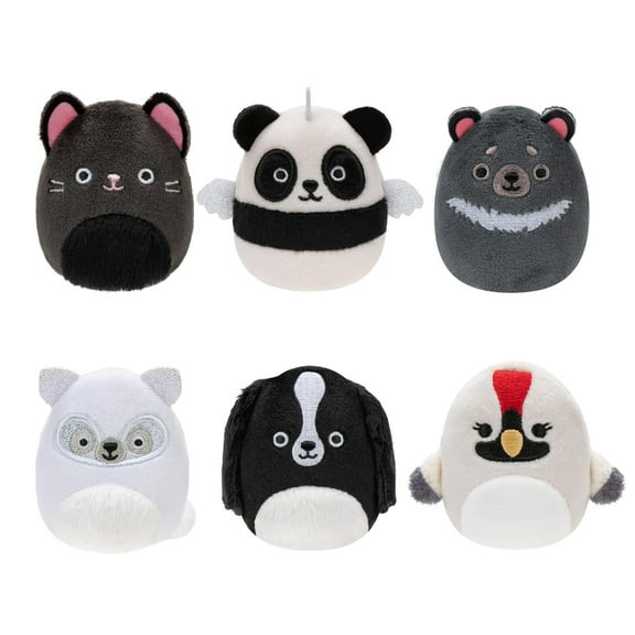 Squishville SQM0509-6er Pack Schwarz-Wei Squad, superweiche Mini-Squishmallows, 5cm Plschfigu