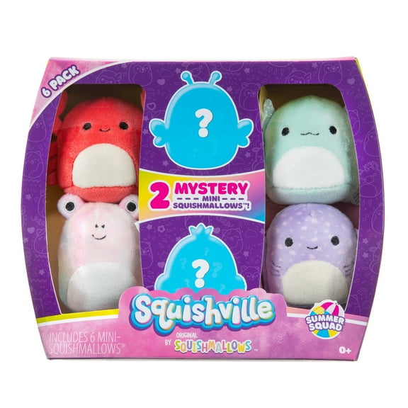 Squishville by Original Squishmallows Summer Squad - 2 inch Anastasia, Aziza, Brenda, Suneetha, Carlito, & Carlos Plush