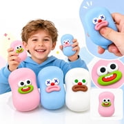 Squishy Blind Box Squeeze Toys with Funny Faces, 3-Pack, Pastel Colors, for Relief