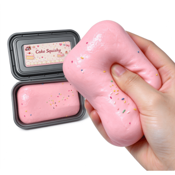 Squishy Cake Slow Rising Fidget for Stress Relief & Anxiety Relaxation - Realistic Boxed Dessert Sensory Fidget for Office Desk, Travel, Home Decor,Pink