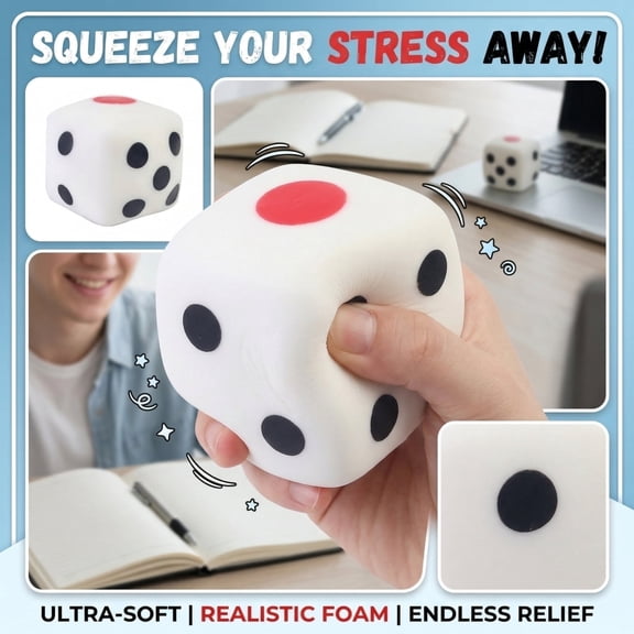 Squishy Dice Squeeze Reliever, Soft Flour Fidget Tool, Slow Rising TPR Desk Decor, 2.28in