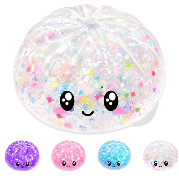 Squishy Dumpling Dumpling Squishy Toys Soft Squeeze Stress Relief Fidget Sensory Toy with Glitter Cute Mini Decompression Dough for Kids Adults Holiday Birthday Gifts,White