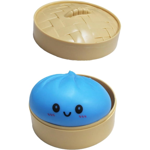 Squishy Dumpling, Giant Jumbo Dumpling Squishy Stress Ball with Emoji, Soft Squeeze Decompression Dough, Anxiety Relief, Sensory Fidget Dough, Stress Relief Ball with Autism (Blue)