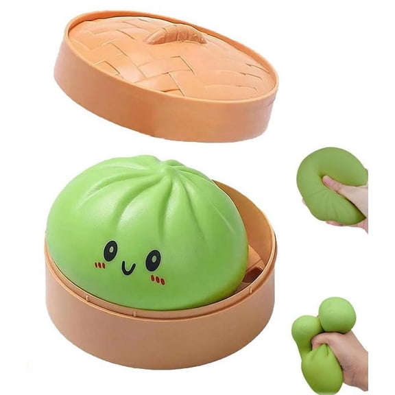 Squishy Dumpling, Giant Jumbo Mystery Dumpling Stress Ball with Emoji, Soft Squeeze Decompression Dough, Anxiety Relief, Sensory Fidget Dough, Stress Relief Ball with Autism (Green)