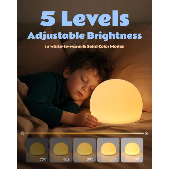 Squishy Egg Night Light Pro for Kids, Soft Egg Light with Multi Colors, Interactive Tap Light Stress Relief, Fidgets Toys, 5 Levels Brightness, Auto-dim in 30 Minutes Sensory Light Ball