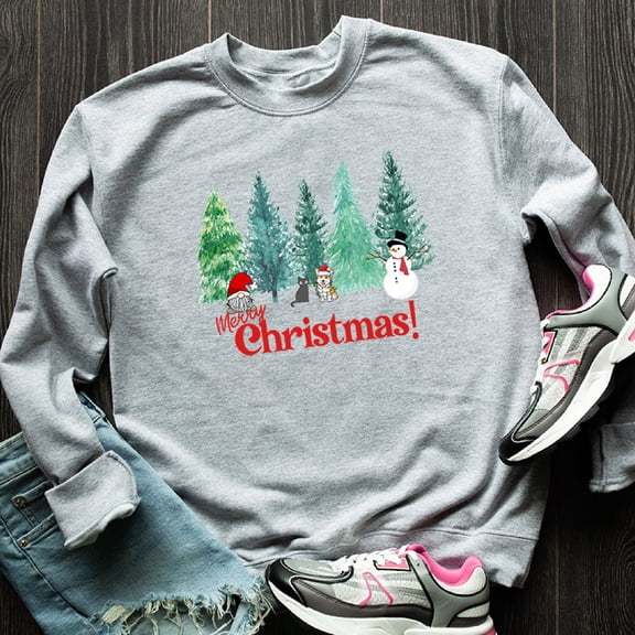 Squishy Faces Merry Christmas Corgi and Cat Long Sleeve Tee - Small