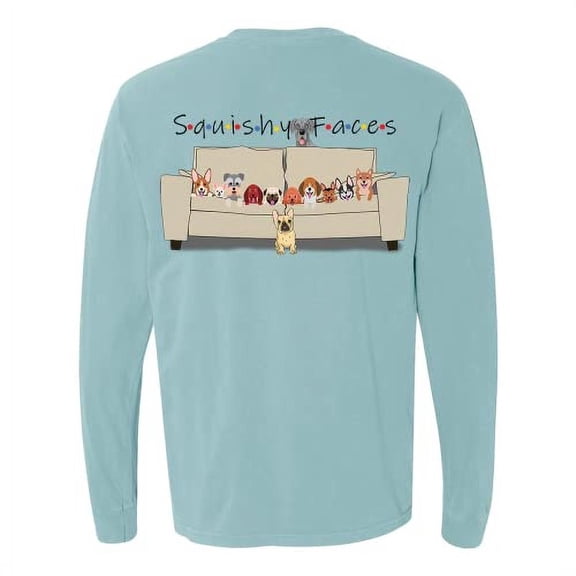 Squishy Faces Puppy Tshirt, Puppies Logo Long Sleeve T-Shirt, Dogs Print Logo Long-Sleeve, Chalky Mint Unisex T-Shirt - Medium