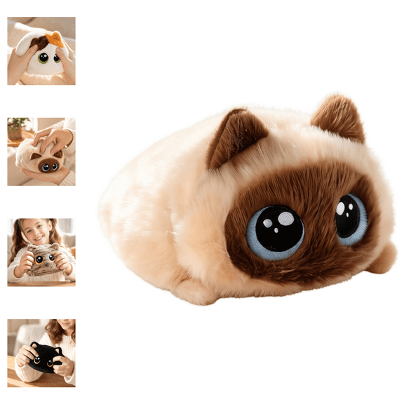 Squishy Fat Cat Stuffed Animals – 4.72 Inch Small Bedtime Stuffed Animal Plush Toys with Giant Round Eyes & Soft Fluffy Coat, Cute Plushies Anxiety Relief Toys, Birthday Gifts for Kids & Adults-C