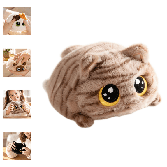 Squishy Fat Cat Stuffed Animals – 4.72 Inch Small Bedtime Stuffed Animal Plush Toys with Giant Round Eyes & Soft Fluffy Coat, Cute Plushies Anxiety Relief Toys, Birthday Gifts for Kids & Adults-D