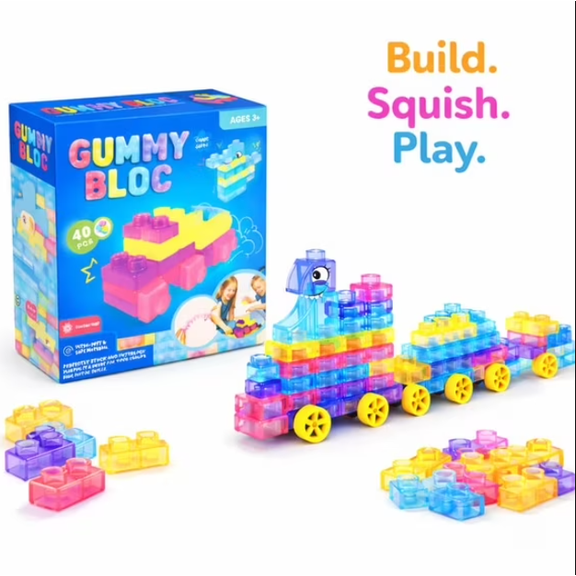 Squishy Jelly Building Blocks – 40PCS Soft Translucent Sensory Bricks, Flexible Snap Together Construction Toy, Creative STEM Learning Blocks for Home