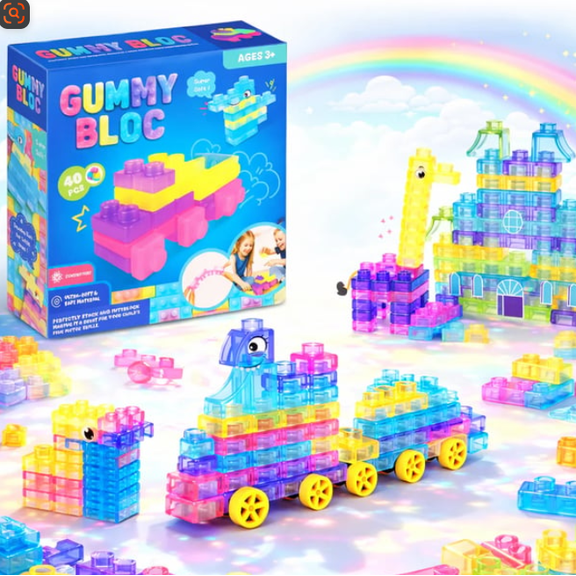 Squishy Jelly Building Blocks – 40PCS Soft Translucent Sensory Bricks, Flexible Snap Together Construction Toy, Creative STEM Learning Blocks for Office and Home