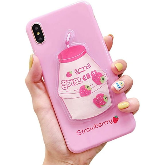 Squishy Liquid Fruit Case Compatible with iPhone 7/ iPhone 8, Creative Milk-Shaped Funny Play Case Soft Protective Cover (Strawberry, iPhone 7/8)
