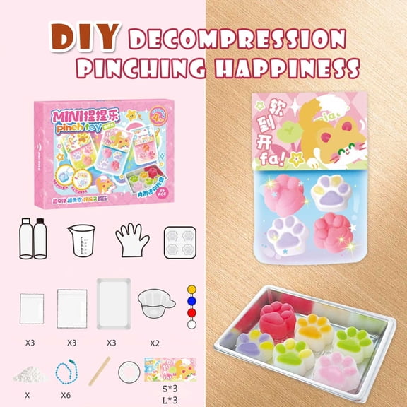 Squishy Making Kit Diy Cat Paw Squishy Stress Relief toy Complete Kit with Molds tools Craft Supplies for All Ages All in one Set for Arts and Crafts Engaging / Interactive Pink 3 Projects