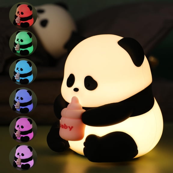 Squishy Night Light for Kids Lamp,10 Colors Cute Panda Lamp,Dimmable Baby Night Lights for Nursery,Silicone Rechargeable Nightlight for Kids Room,Girls Bedroom Decor Cat Decor,Kawaii Gifts for Girl