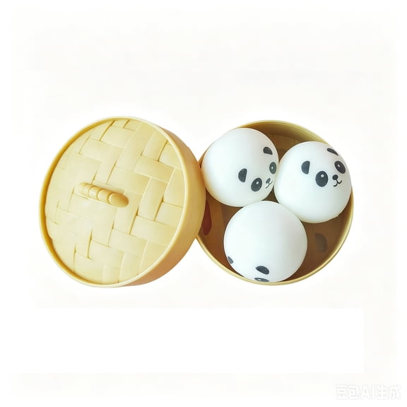 Squishy Panda Bun Stress Relief Squeeze Toy Set of 3, Steamer Box Packed Cute Food Themed Sensory Fidget Toy for Kids Adults, Soft Slow Rising Decompression Hand Toy for Party Favor Gift