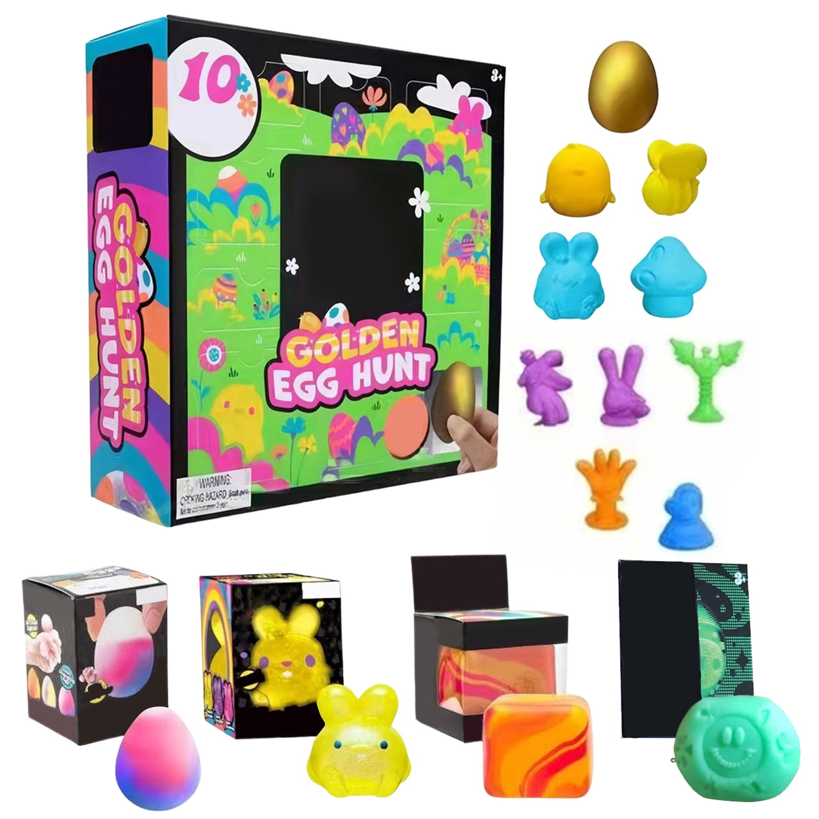 Squishy Sensory Fidget Toy Blind Box Golden Egg Hunt, 10 Soft Stress ...